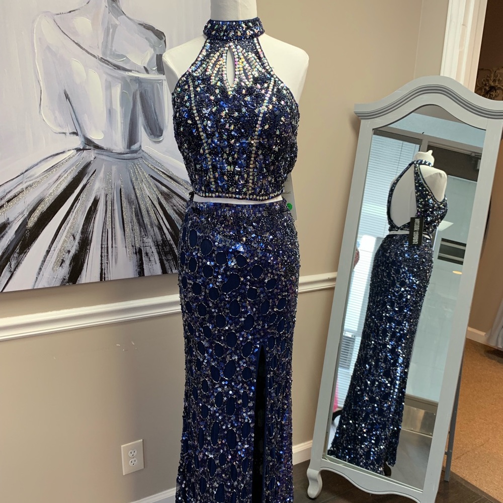 Navy Two Piece Sequin Gown